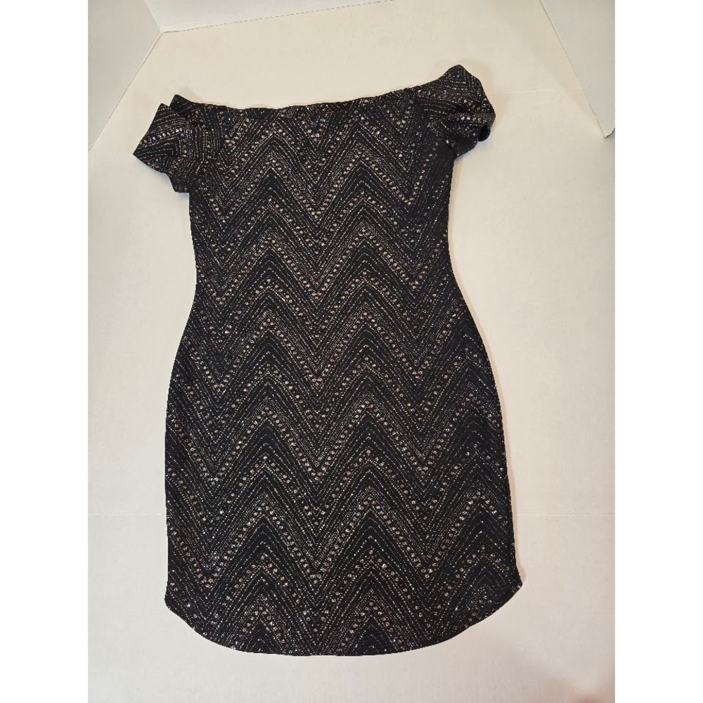 Bailey Blue Bodycon Dress Metallic Chevron Off Shoulder Party Cocktail L‎